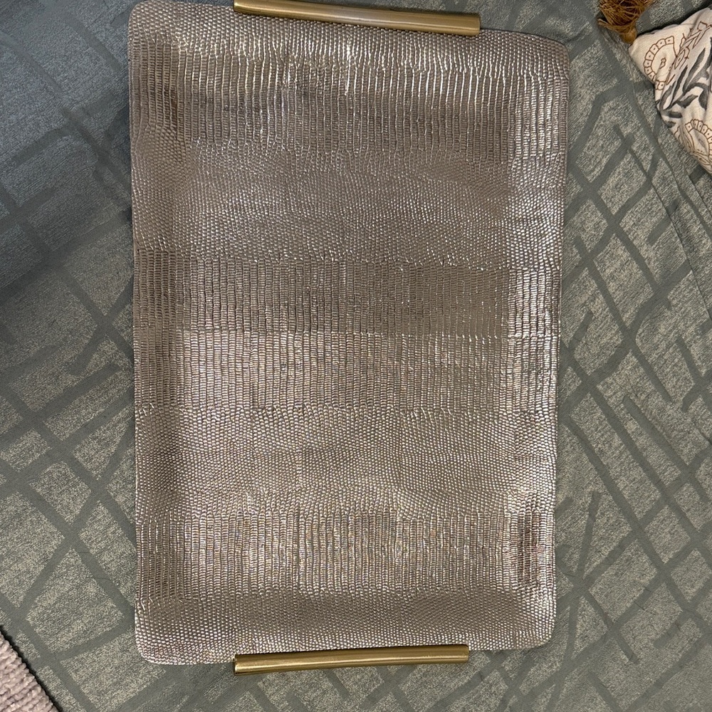 Serra Silver Textured Tray with Gold Handles